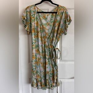 Billabong Floral Wrap Dress in Mint, Yellow & White